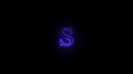 Poster - Single letter s illuminated with vibrant purple neon light against a stark black background