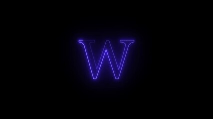 Poster - A luminous neon blue letter w glows brightly against a deep black background creating a modern and striking visual