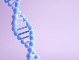 Poster - 3D illustration of a blue DNA double helix structure against a soft pink background, showcasing the intricate design and molecular beauty of genetic material in a scientific context
