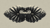 Symbolic idol bending under symmetrical compression, soft texture noise, design for speculative fiction. Illustration