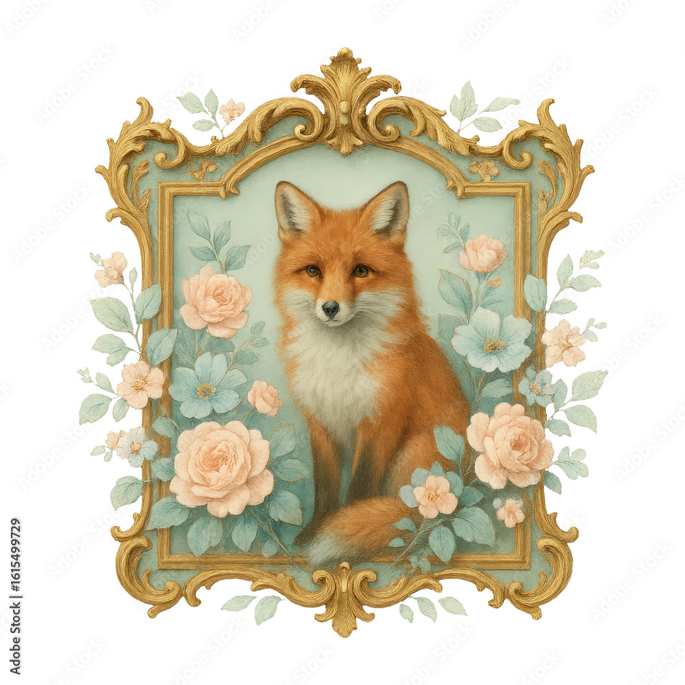 PNG Elegant fox floral frame illustration. Stock Illustration | Adobe Stock