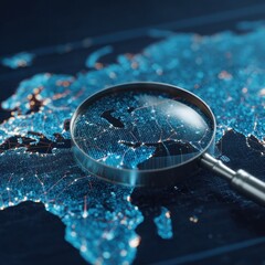 Poster - Magnifying glass on global digital network map