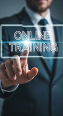 Poster - Man in Suit Selecting Online Training Interface hand