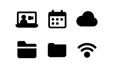 Poster - Minimalist flat icons: online meeting, calendar, cloud, folder, and wifi symbols