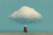 © Andsx - Woman Contemplating a Large White Cloud Over a Tranquil Sea at Night