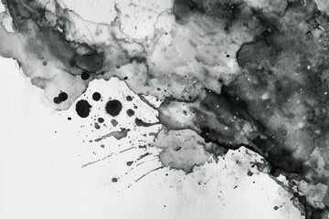Poster - Black and white modern watercolor splash on light gray background for artistic expression and creative design projects in contemporary art. Unique textures for artistic inspiration