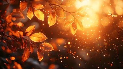 Wall Mural - autumn foliage illuminated by the magical glow of fireflies
