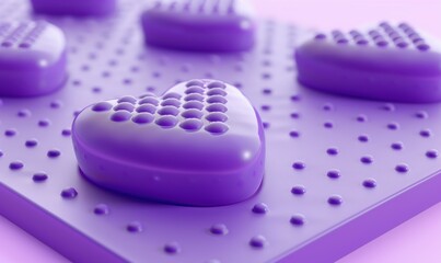 Heart shaped objects in purple tones with pattern design and grid arrangement
