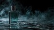 © Akbar - Teal perfume bottle on a reflective surface with smoky background