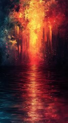 Poster - Abstract Water Reflection with Vibrant Colors and Geometric Shapes