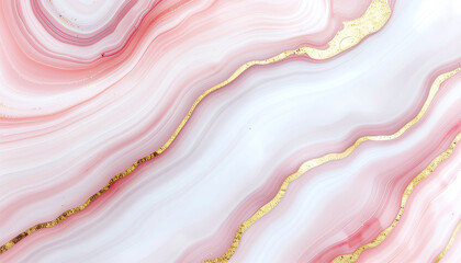 Poster - Swirls of soft pink and white with golden accents create an elegant and luxurious marble effect, perfect for backgrounds or interior designs