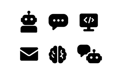 Poster - Silhouette icons of ai technology: robot, brain, chat, and coding symbols