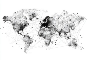 Poster - Abstract world map made of lines and dots, global network concept for international business featuring clean lines and simple shapes Generative AI