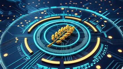 Poster - Futuristic Cybernetic Interface with Golden Energy Branch and Digital Network Background