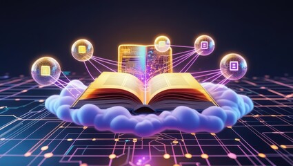Poster - Futuristic Cloud data with Neon Digital Interface and Streaming Data Flows