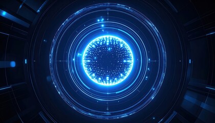 Poster - High-tech quantum processor with glowing connected modules, illustrating advanced computing and data processing technology in a dark futuristic setting