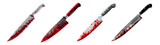 Set of bloody knives for Halloween, isolated on transparent background.