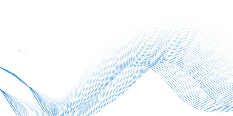 Poster - Blue dotted wave line pattern. Flowing dot particles wave pattern halftone black gradient smooth curve shape isolated on transparent background.	