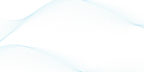 Poster - Blue dotted wave line pattern. Flowing dot particles wave pattern halftone black gradient smooth curve shape isolated on transparent background.	