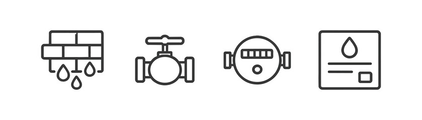 Poster - Water and plumbing line icon set. pipes, valves, meters outline collection