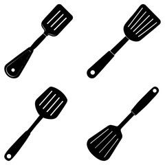 Poster - Four black and white spatulas arranged in a square pattern on a white background illustration image