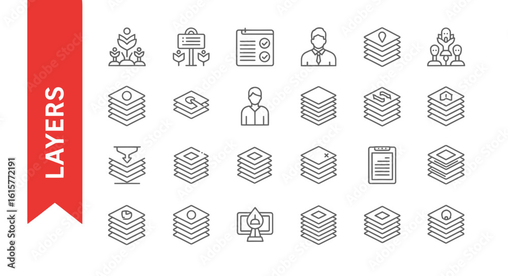 Layers & Stacking Line Icons - Editable Vector Set for Design Software ...