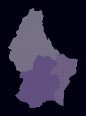 Poster - Luxembourg dotted map. Digital style map of the country on dark background. Luxembourg shape with square dots. Colored dots style. Small size squares. Abstract vector illustration.