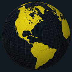 Poster - Turks and Caicos Islands on Globe. Country view on the world map in Charcoal Bright Yellow color palette. Turks and Caicos Islands shape on map.