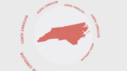 Poster - North Carolina shape with dynamic circles visual effect. Animation of North Carolina logo appearing from rotating rings and State name around the shape. Intro, opening, closing, logo video.