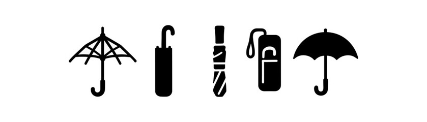 Wall Mural - umbrella silhouette icon set: weather, rain protection minimalist icons collection