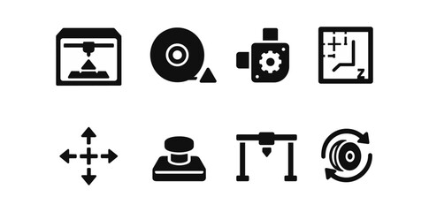 Poster - Engineering, technology solid icon set. mechanical, cad symbols in solid style