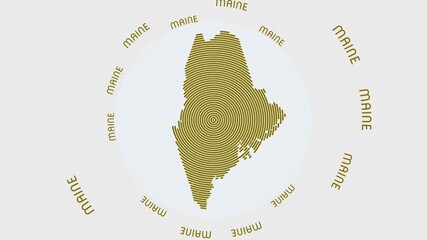 Poster - Maine shape with dynamic circles visual effect. Animation of Maine logo appearing from rotating rings and State name around the shape. Intro, opening, closing, logo video.