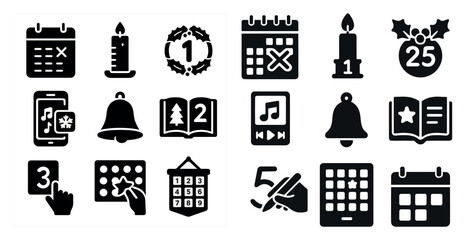 Poster - Set of icons for calendars and other things. The icons include a bell, a book, a candle, a star, and a phone