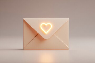 Poster - minimalist photo of glowing envelope icon with heart symbol over white background copy space around