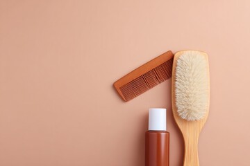 Poster - capture minimalistic scene of hair dye tools arranged neatly against plain contrasting background with ample copy space