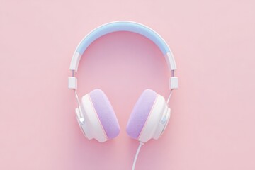 Poster - minimalistic microphone with headphones on pastel background to celebrate international podcast day