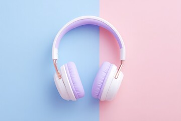 Poster - minimalistic microphone with headphones on pastel background to celebrate international podcast day