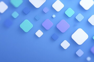 Poster - crisp vector-style illustration of floating circles and squares arranged in rhythm across solid background wide space