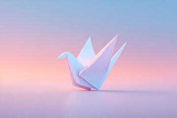 Poster - single origami rests on smooth pastel background symbolizing peace and harmony