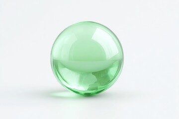 Poster - glowing green orb levitating above white background light reflection on surface copy space above