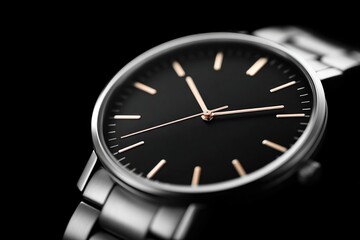 Poster - minimalist image of metallic clock hands pointing to midnight high-contrast face with soft shadow and space around