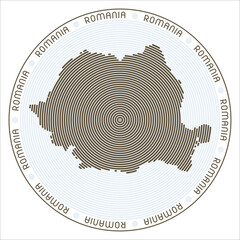 Poster - Romania round logo design. Country shape build of rings. Romania text around the country. Vector Illustration.