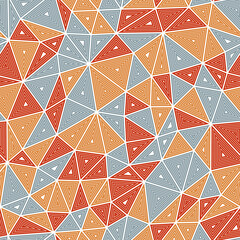 Poster - Background with triangles pattern. Multiple repeated inner triangles. Medium shape size. Multiple colors style. Seamless pattern. Classy vector tiles. Beautiful vector illustration.