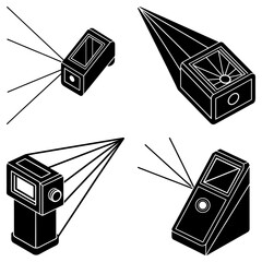 Poster - Isometric view of four black and white devices with lines extending from them in different directions