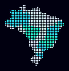 Poster - Brazil dotted map. Digital style map of the country on dark background. Brazil shape with circle dots. Colored dots style. Large size circles. Awesome vector illustration.