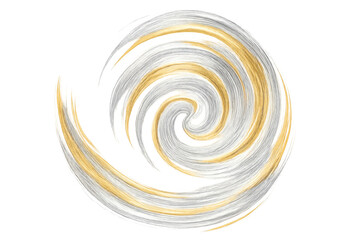 Poster - Abstract swirling vortex of gold and silver brushstrokes, dynamic rotating motion on transparent background