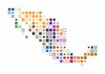 Poster - Mexico, shape of the country build of colored cells. Digital style map of the Mexico on white background. Large size square blocks. Vibrant vector illustration.