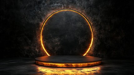 Wall Mural - glowing ring and dark platform on grunge background.