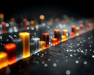 Poster - Glowing bar chart with futuristic lighting technology in dark background showing data analysis and digital concept