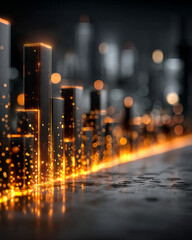 Poster - Futuristic cityscape with glowing orange lights and tall buildings creating vibrant and dynamic urban atmosphere
